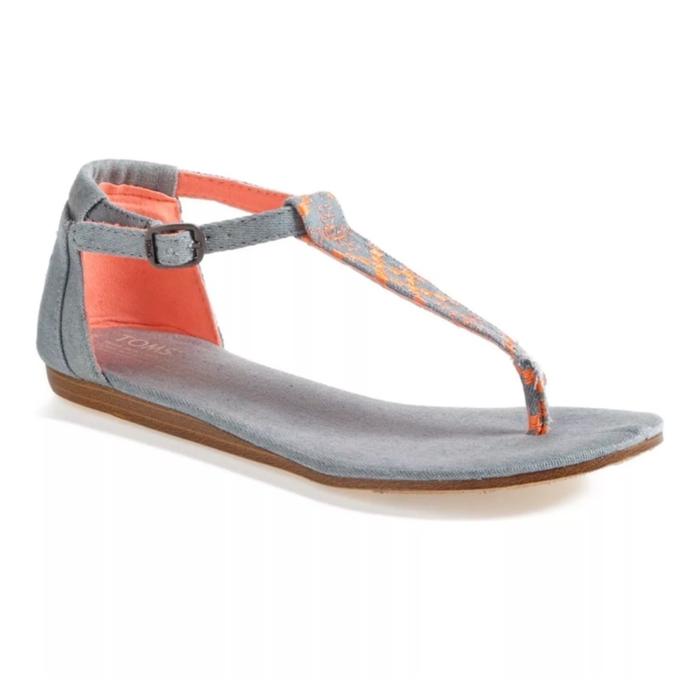Toms 'Playa' T-Strap Flat Sandal, Blue/orange, size 7